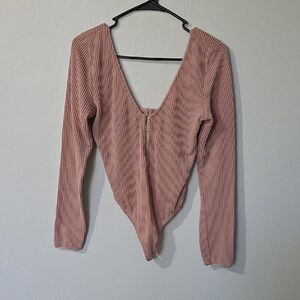 Women's Ribbed Pink Long Sleeve Top
